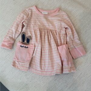 Hanna Andersson Pink Striped Long Sleeve Dress with Bunny Pocket